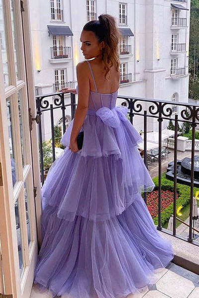 Purple Tulle Layered A-line Sweetheart Long Prom Dresses, Evening Gowns,BD930800