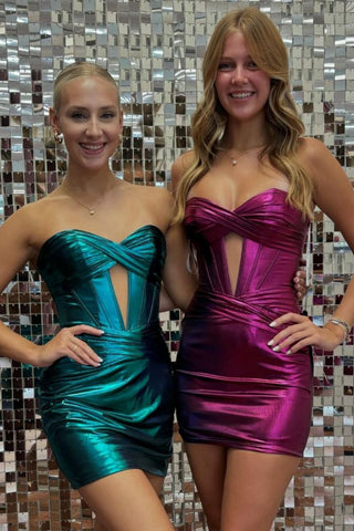 Royal Blue Sweetheart Short Tight Metallic Homecoming Dresses
