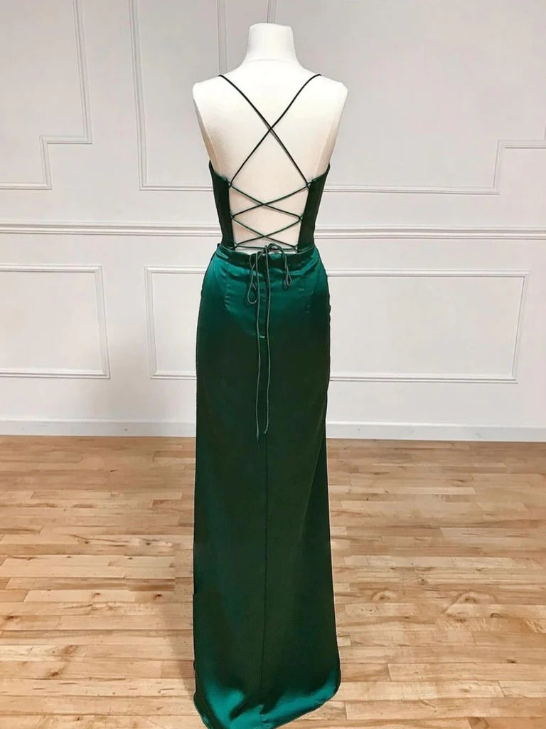 Modest Satin Dark Green Mermaid Bridesmaid Dresses Straps Wedding Guest Dress