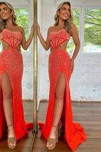 Sexy Black Mermaid Spaghetti Straps Long Beaded Prom Dresses