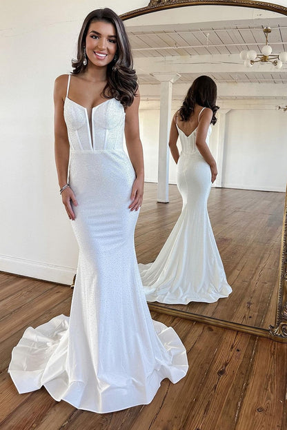 Robes de bal longues en satin bleu clair, à fines bretelles, avec fermeture éclair au dos et perles