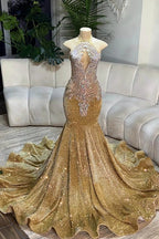 Silver Beaded Sequin Court Train Sleeveless Mermaid Prom Dresses