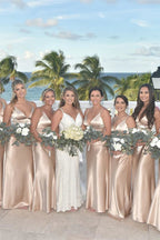 Simple Champagne Birdesmaid Dresses Spaghetti Straps V-Neck Party Dresses