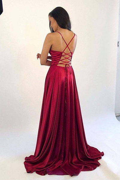 A-line Simple Satin V-neck Prom Dresses, Evening Gowns,BD930813
