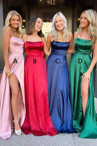 Simple Satin Spaghetti Straps Lace up Back Prom Dresses, Evening Gowns,BD930804