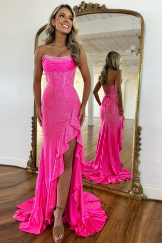 Light Blue Mermaid Strapless Lace Up Long Beaded Prom Dresses