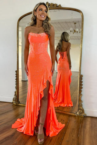 Light Blue Mermaid Strapless Lace Up Long Beaded Prom Dresses