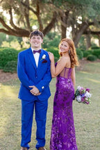 Mermaid Strapless Purple Sequin Long Prom Dresses