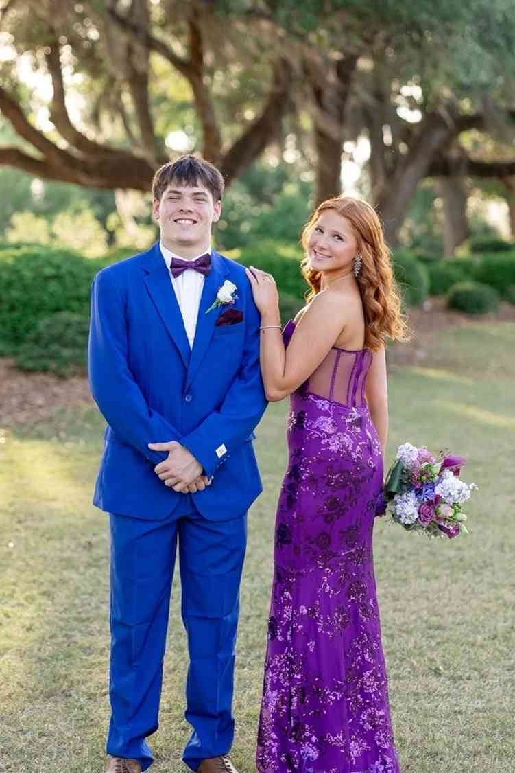 Robes de bal longues sirène sans bretelles à paillettes violettes