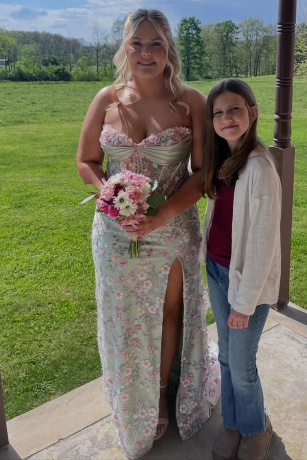 Strapless Sweetheart Lace Appliques Floral Mermaid Long Prom Dresses