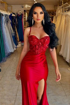 Straps Burgundy Sweetheart High Split Floor length A-line Prom Dresses