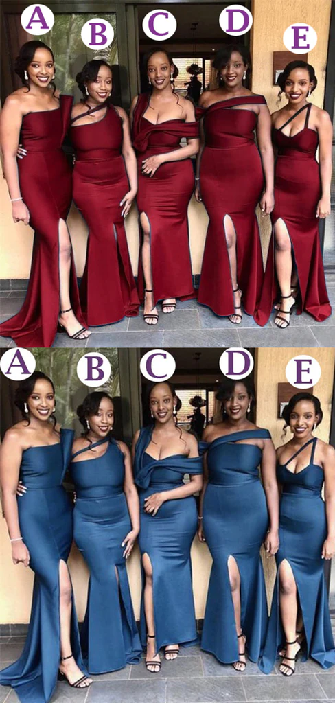 Mermaid Mismatched Blue Modest Bridesmaid Dresses