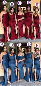 Mermaid Mismatched Blue Modest Bridesmaid Dresses