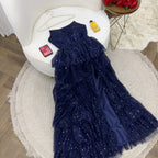 A-Line Tulle Black Sequins Long Prom Dresses,Evening Dresses