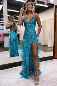 Jade Sequin Lace V Neck Mermaid Prom Dresses,BD930848