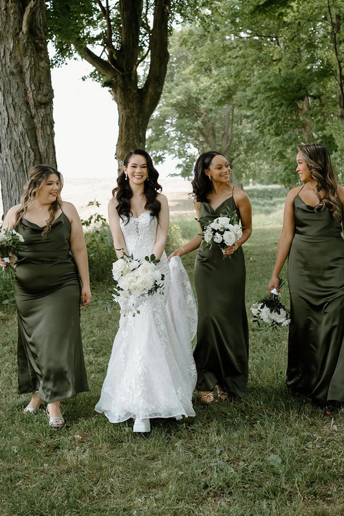 Hunter Green Silk Satin Cowl Neck Bridesmaid Dresses – luladress