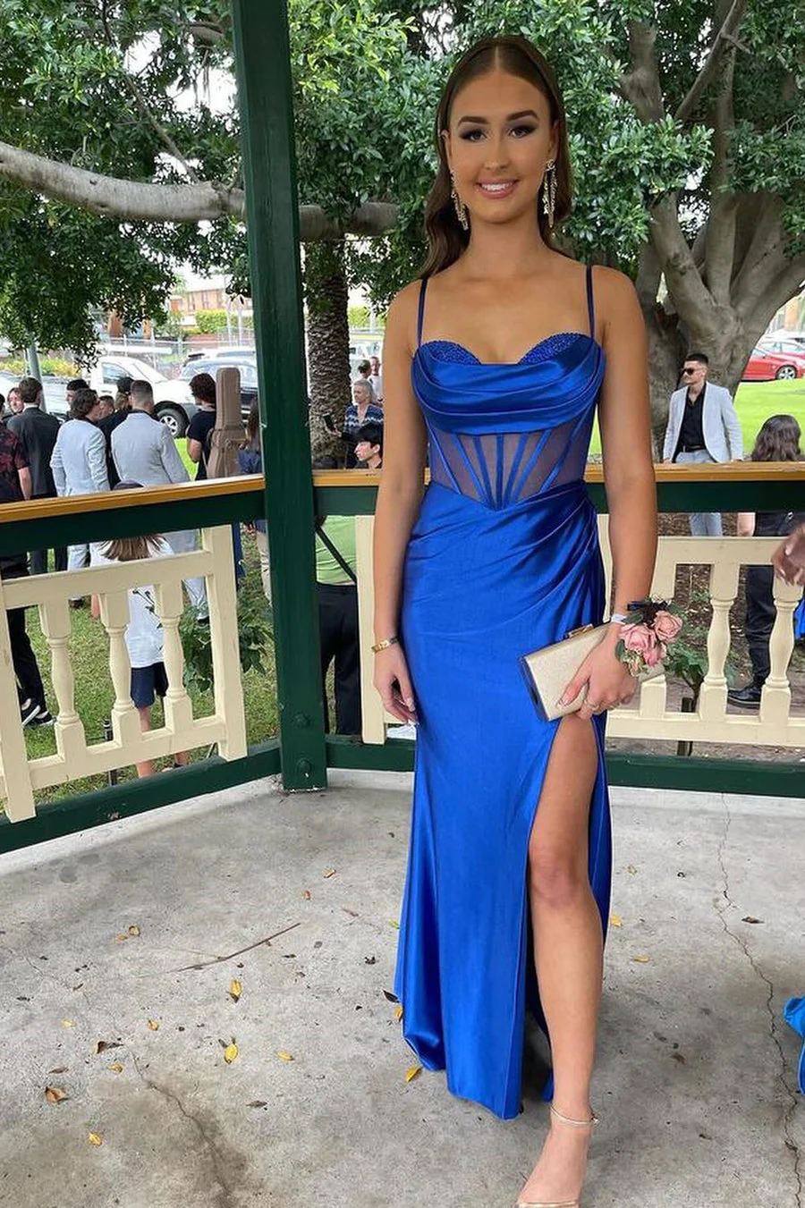 Royal Blue Cowl Neck Sheer Bodice Long Formal Dresses luladress Royal Blue Cowl Neck Sheer Bodice Long Formal Dresses luladress