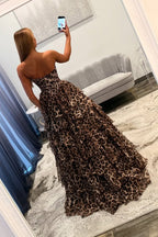 Sweetheart Ball Gown Leopard Print Tiered Prom Dresses