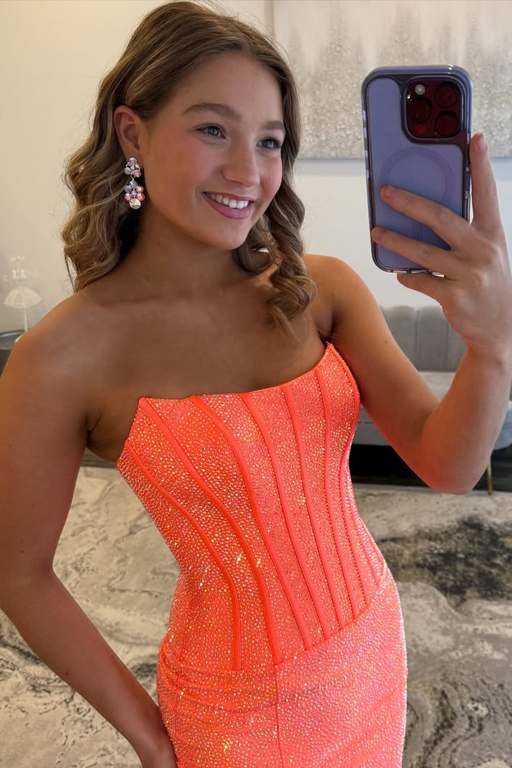 Mermaid Long Scoop Neck Orange Satin Prom Dresses