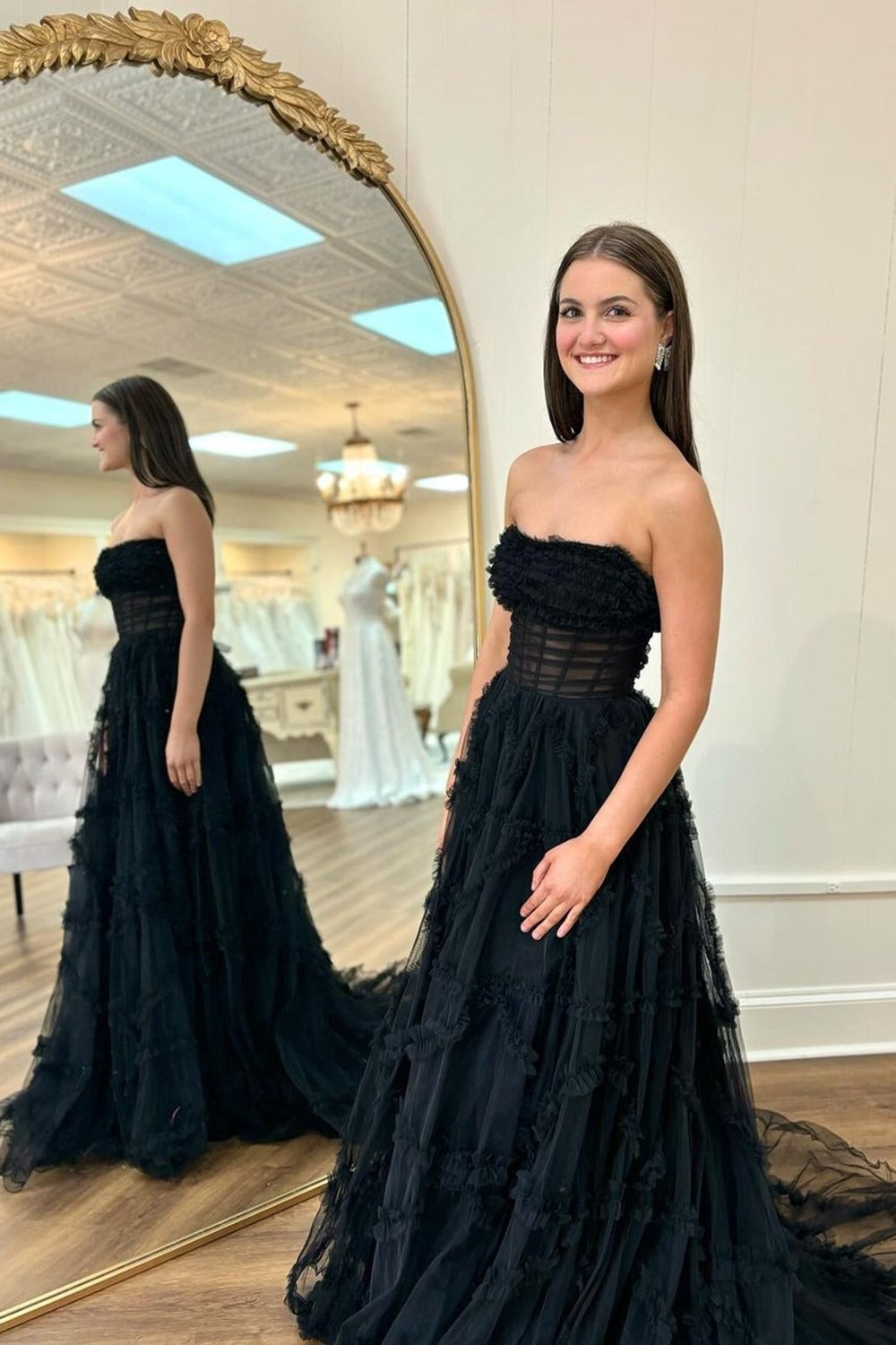 black strapless prom dress Satin 7451 Sparkly Gowns this sophisticated long maxi prom dress will be your lovely partner Beaded Strapless Column Dress With