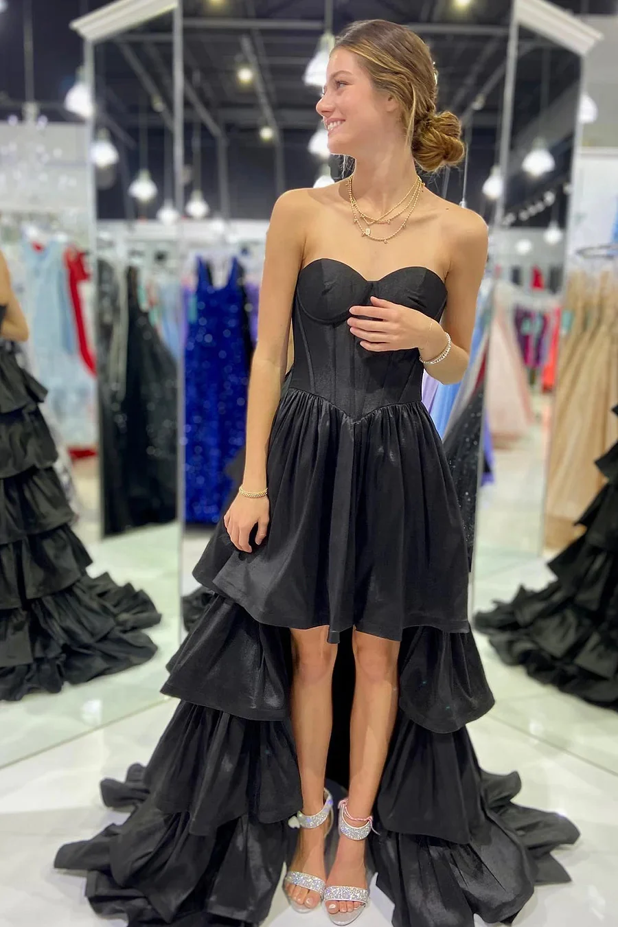blue dress for baby girl A Line Sweetheart Black Prom Dress Lace Corset Long Formal Evening Dress Custom Color / US18W main image 1
