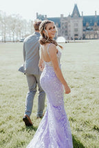 Mermaid Straps Lavender Long Tulle Prom Dresses