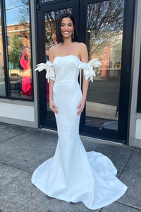 White Long Sweetheart Mermaid Satin Prom Dress,BD93203