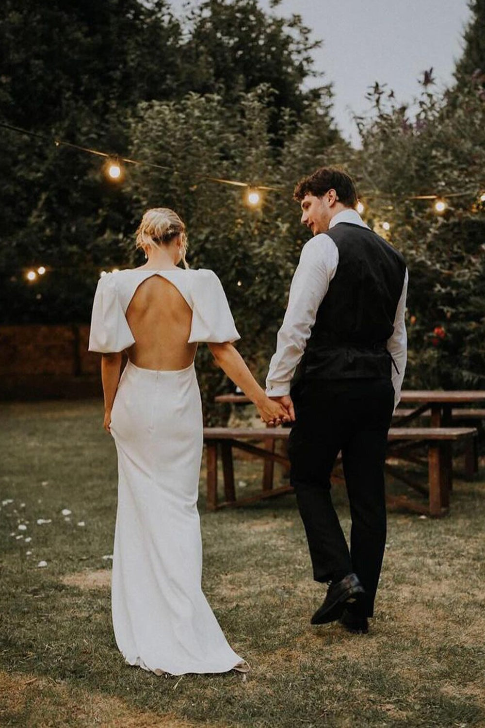 Satin Fairy Elegant Sheath V Neck Wedding Dresses Custom Color / US12 Satin Fairy Elegant Sheath V Neck Wedding Dresses Custom Color / US12