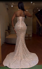 Long Sweetheart Mermaid Sequins Prom Dresses With Slit