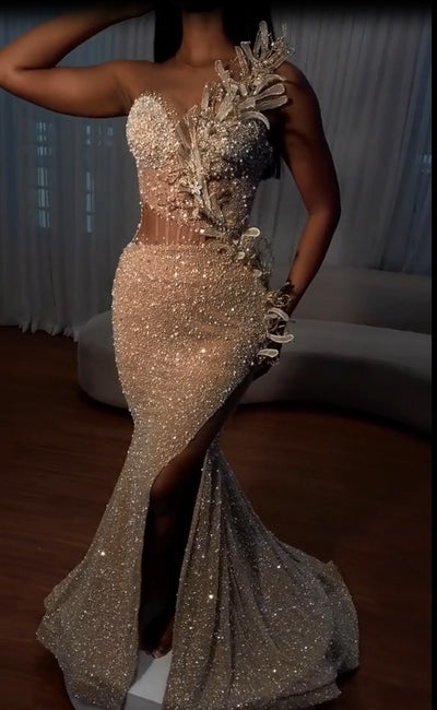 Longues robes de bal sirène en sequins avec fente, bustier cœur