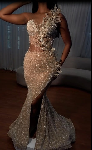 Long Sweetheart Mermaid Sequins Prom Dresses With Slit