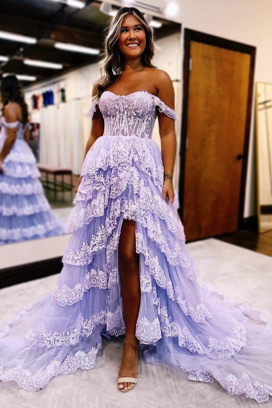 Fairy Ball Gown Off the Shoulder Tulle Pink Prom Dresses Custom Color / Custom Size Fairy Ball Gown Off the Shoulder Tulle Pink Prom Dresses Custom Color / Custom Size