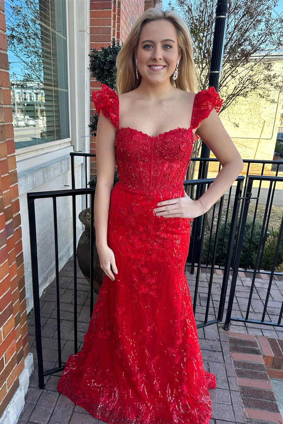 Mermaid Red Floral Lace Sweetheart Long Prom Dresses – luladress