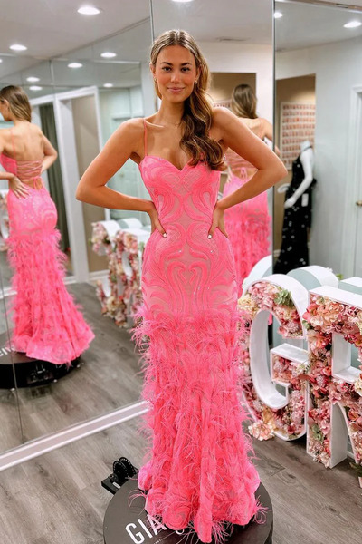 Pink Sweetheart Sequins Lace Mermaid Long Prom Dresses,BD93358