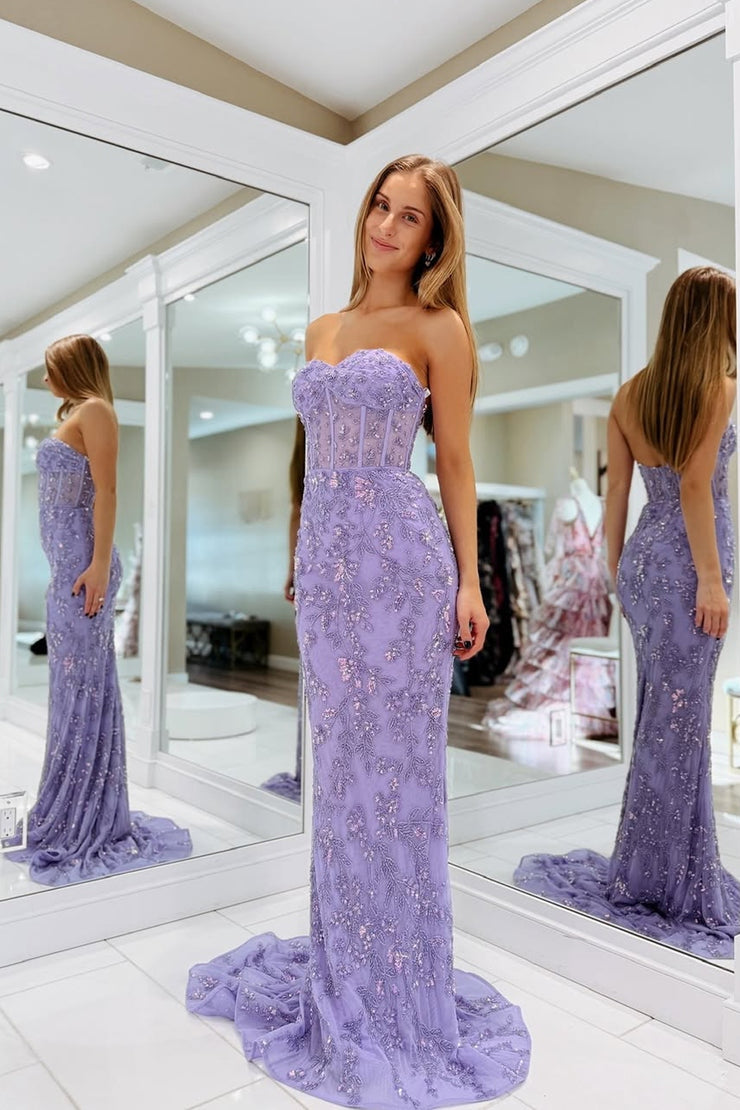 Beaded Mermaid Sweetheart Light Purple Lace Prom dresses Pic Color / US10 Beaded Mermaid Sweetheart Light Purple Lace Prom dresses Pic Color / US10