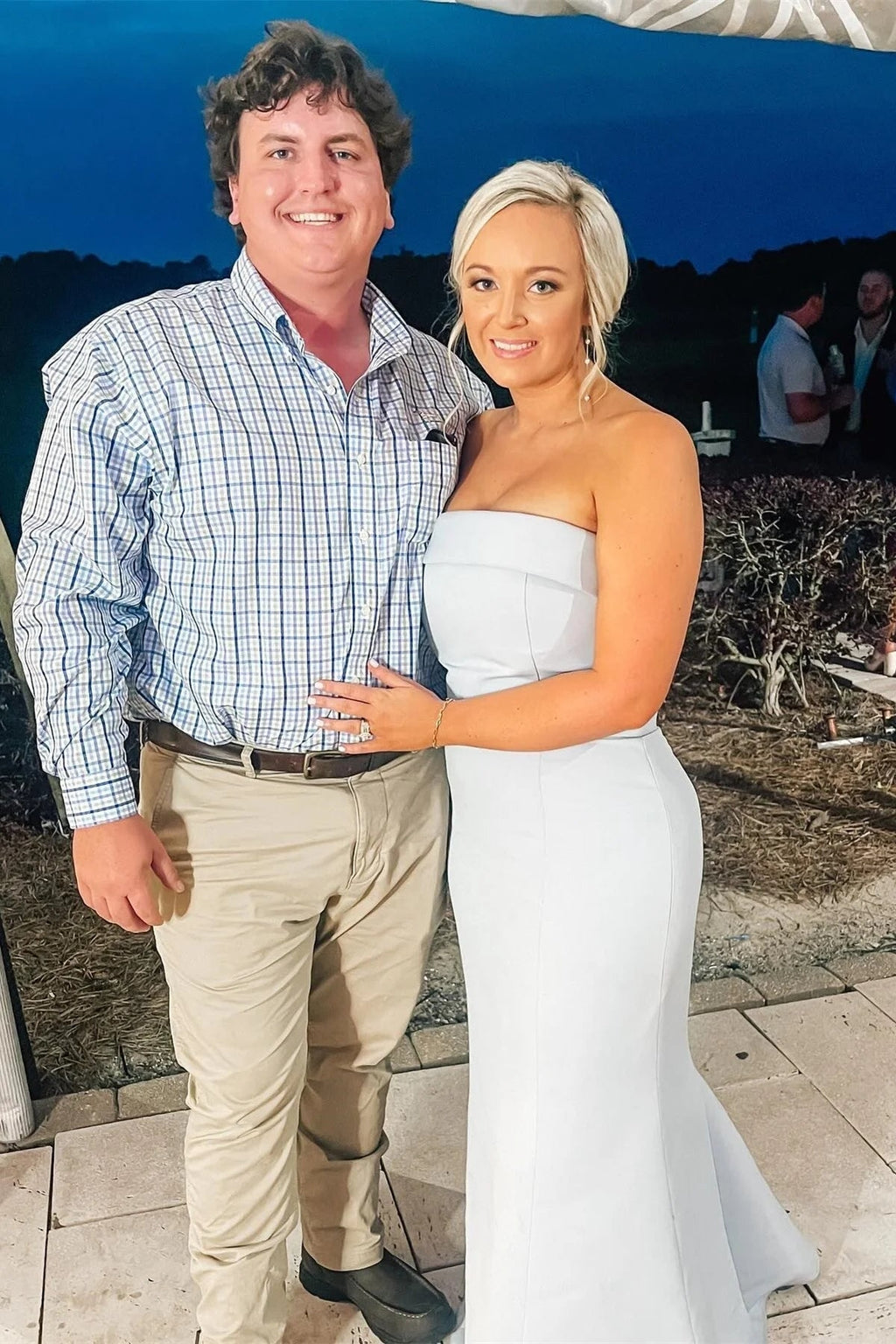 Simple Sheath Strapless Light Blue Satin Bridesmaid Dresses