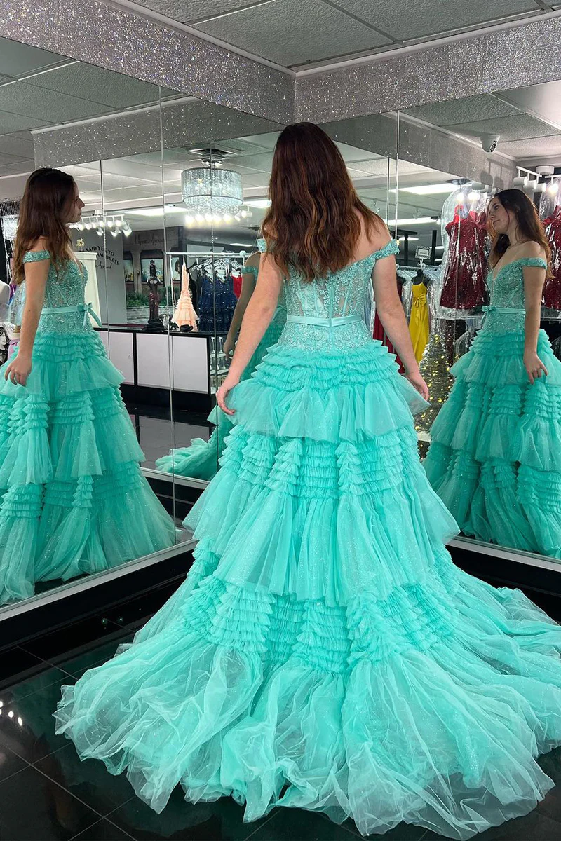 Hot Pink Long Sweetheart Tiered Tulle Prom Dresses