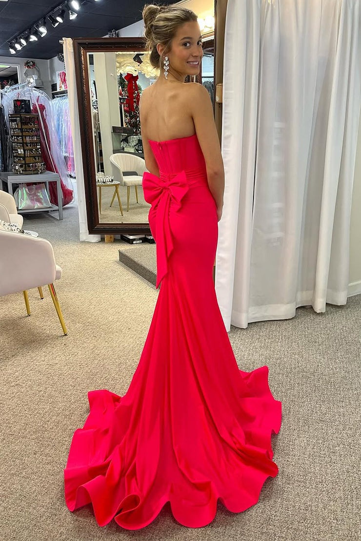 Mermaid Scoop Neck Red Elastic Satin Prom Dresses