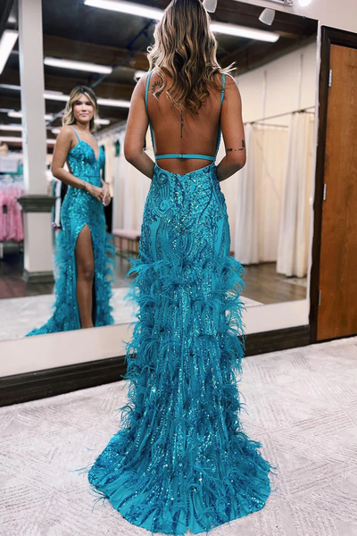 Jade Sequin Lace V Neck Mermaid Prom Dresses,BD930848
