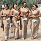 Champagne One-Shoulder Elegant Mermaid Long Bridesmaid Dress