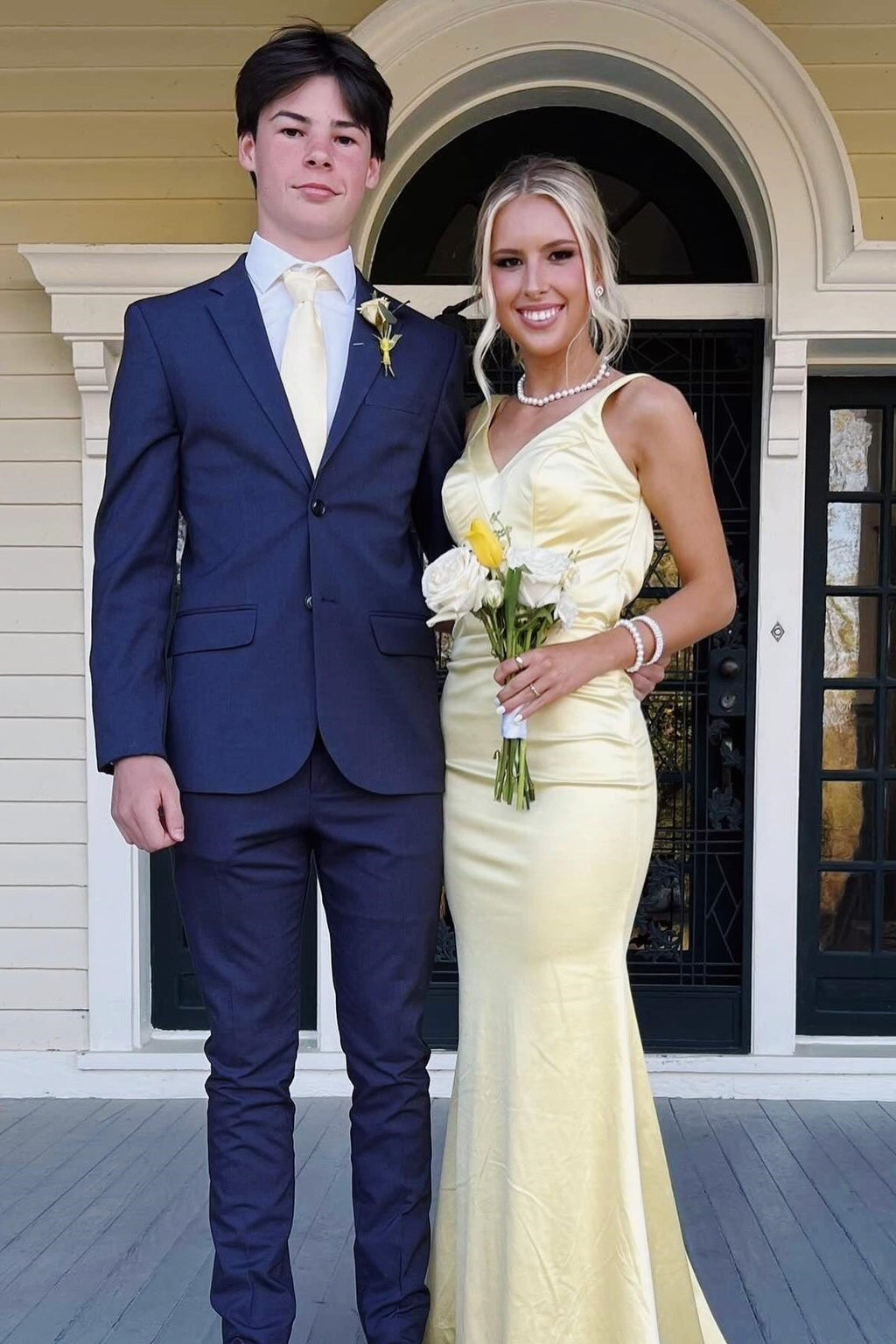 Charming Mermaid Satin Long V Neck Prom Dresses Party Dresses