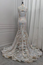 Sequins White Mermaid Lace Prom Dresses Sparkle Evening Dresses On Sale