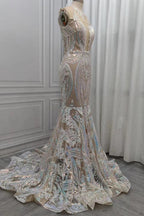 Sequins White Mermaid Lace Prom Dresses Sparkle Evening Dresses On Sale