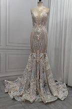 Sequins White Mermaid Lace Prom Dresses Sparkle Evening Dresses On Sale