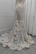 Sequins White Mermaid Lace Prom Dresses Sparkle Evening Dresses On Sale