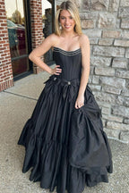 Sweet Ball Gown Scoop Neck Taffeta Pink Long Prom Dresses