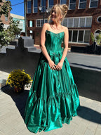 Sweet Ball Gown Scoop Neck Taffeta Pink Long Prom Dresses