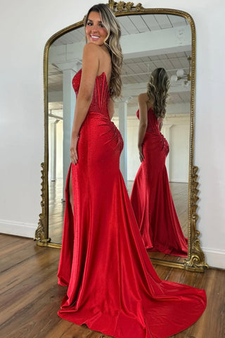 Mermaid Strapless Yellow Corset Beaded Prom Dress