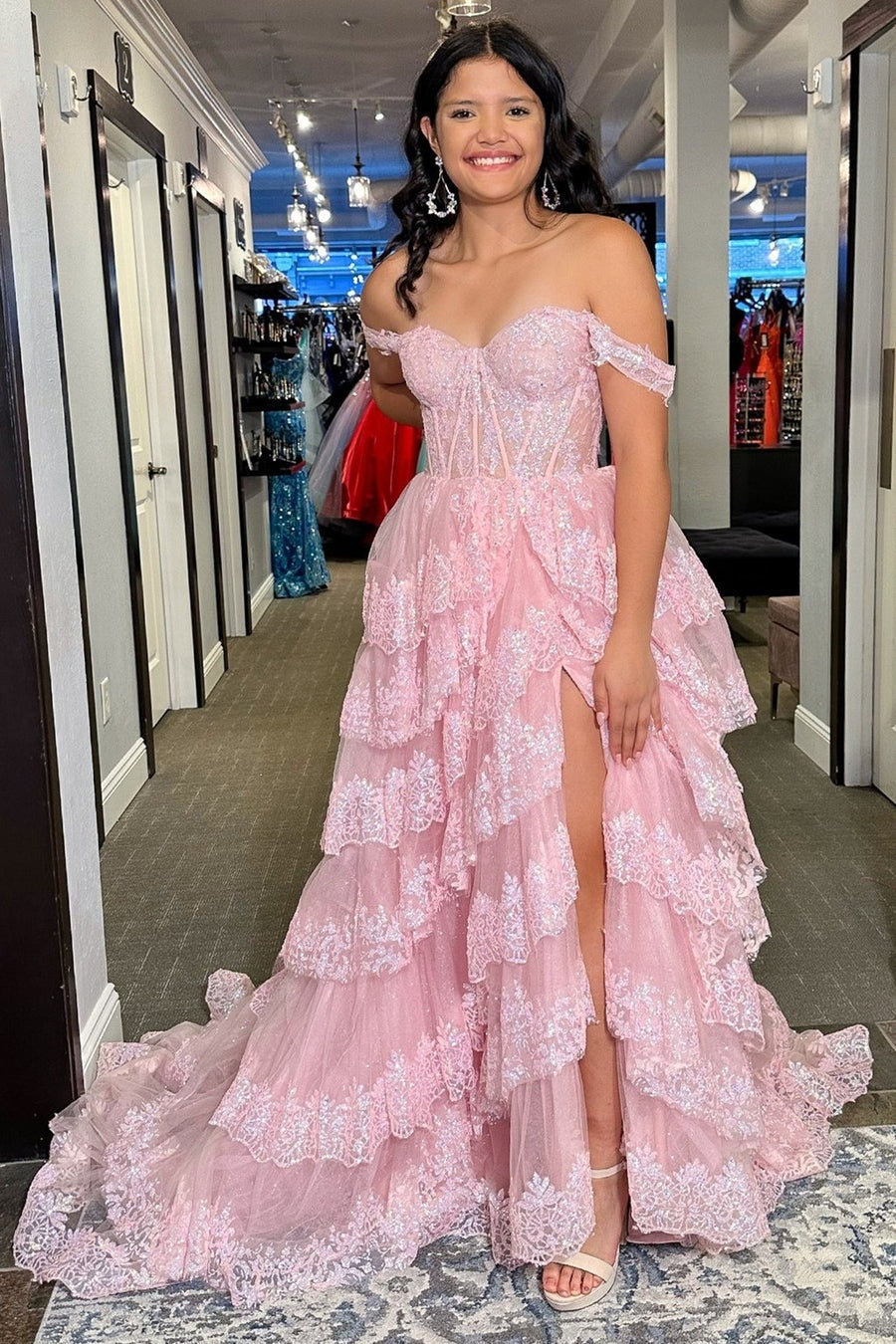 Fairy Ball Gown Off the Shoulder Tulle Pink Prom Dresses Custom Color / Custom Size Fairy Ball Gown Off the Shoulder Tulle Pink Prom Dresses Custom Color / Custom Size