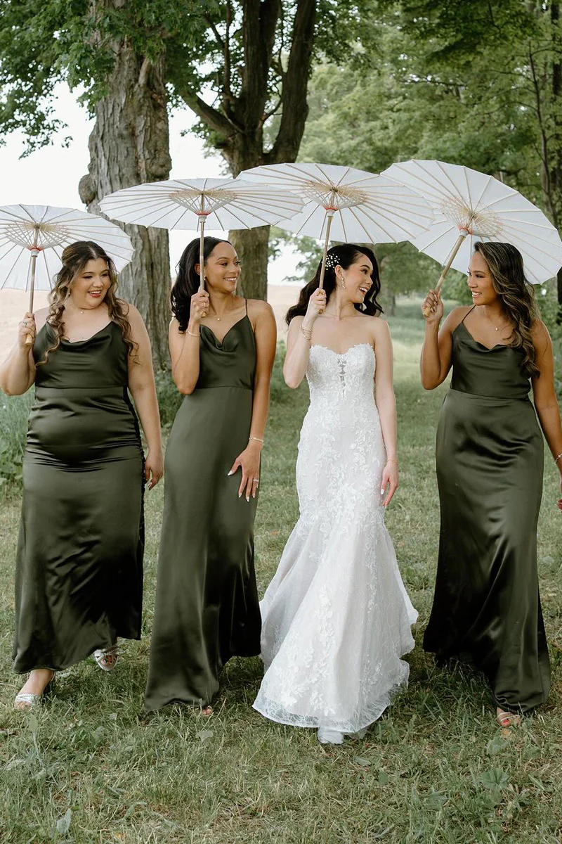 Hunter Green Silk Satin Cowl Neck Bridesmaid Dresses – luladress